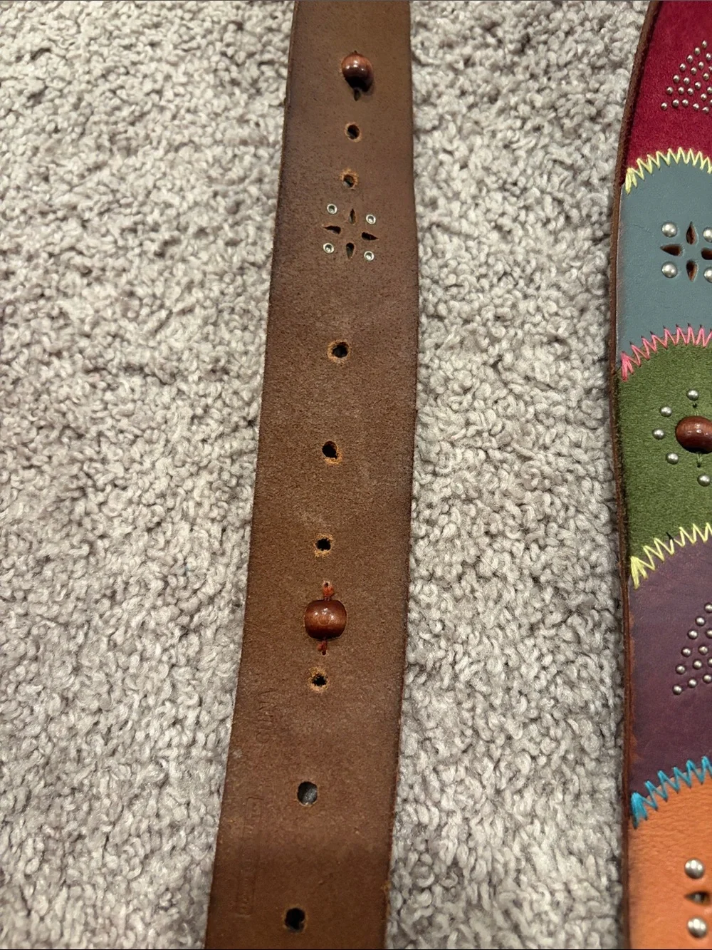 Fossil Women's Dress Belt Size S Large Patchwork Studded Emboidered Brown Green - Picture 5 of 8